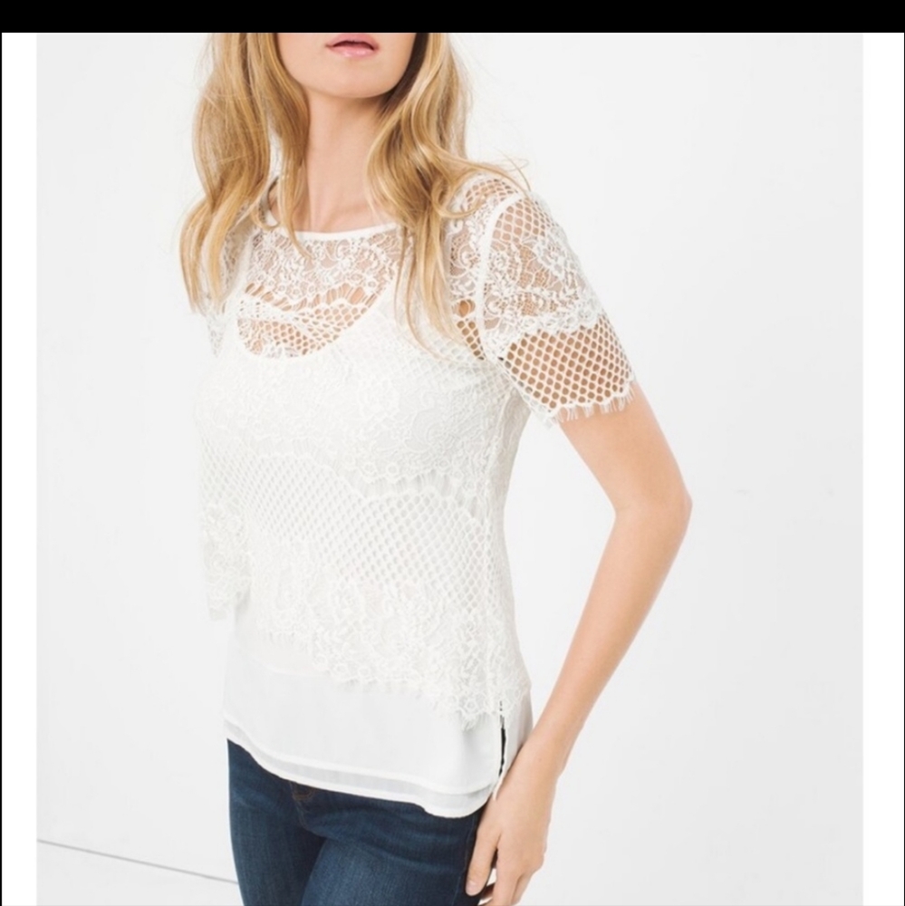 White House Black Market White Layered Lace Top/XS. - Picture 1 of 14